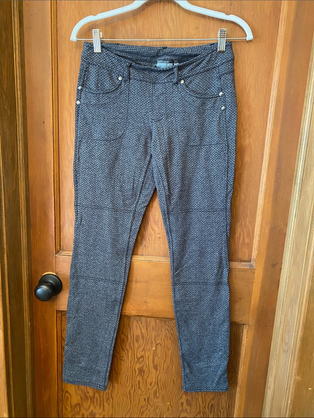 Athleta Black & Gray Herringbone Slim Track Pants